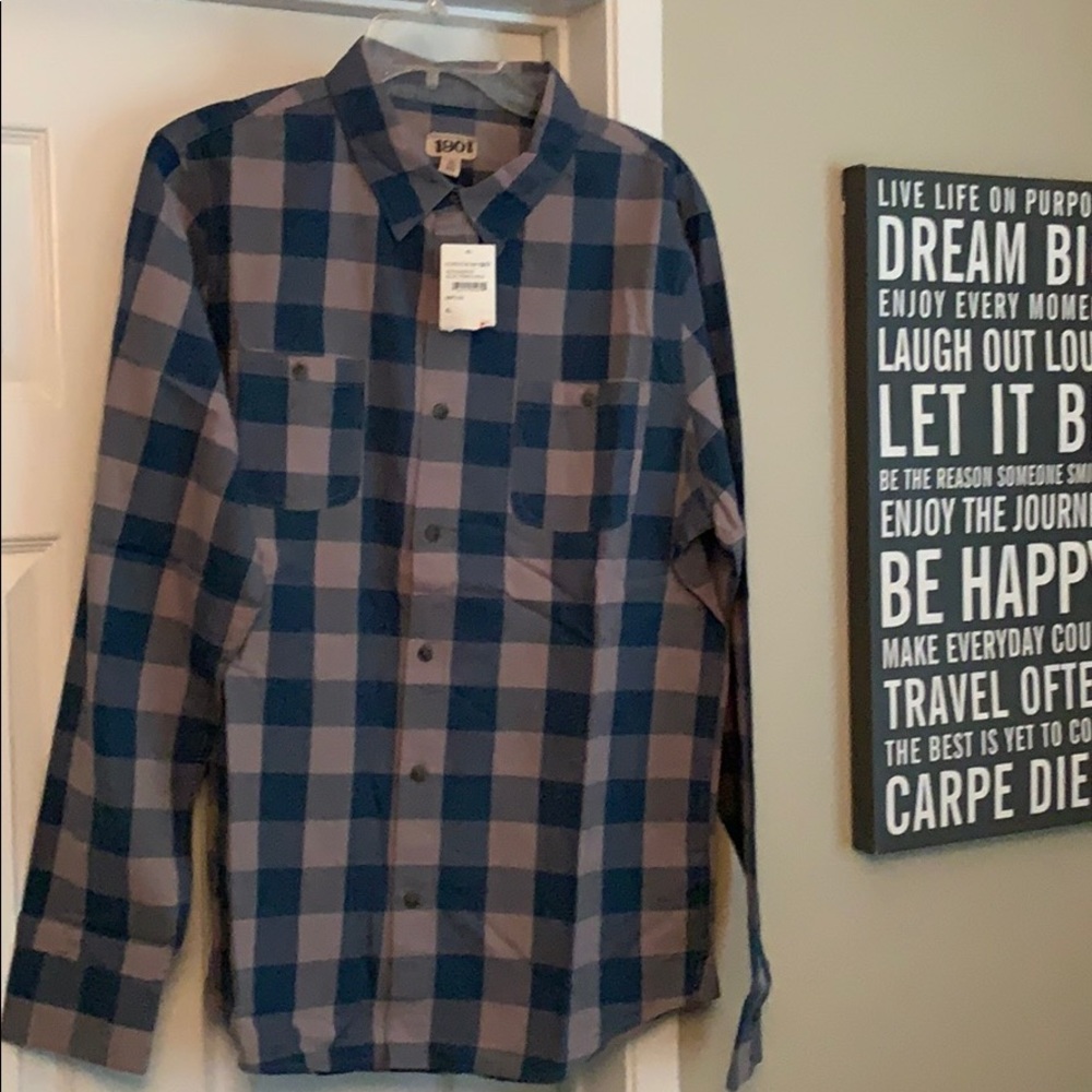 1901 Blue Piston check light men’s flannel shirt.